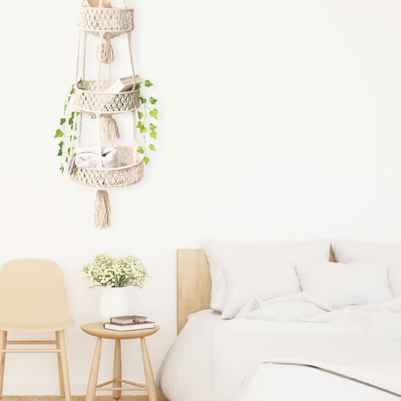 NWOT Macrame Two Tier Large Basket - Picture 2 of 10